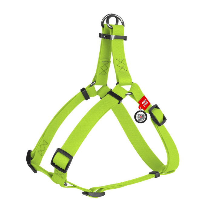 WAUDOG Waterproof dog harness with QR-passport, metal fastex buckle, light green