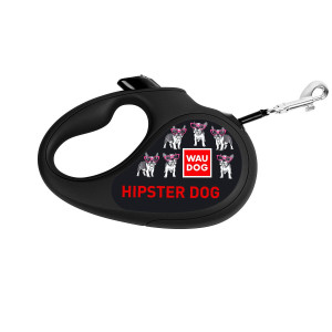 Retractable WAUDOG Design genuine leather dog leash, "Hipster"