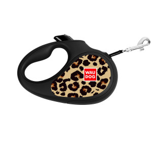 Retractable WAUDOG Design genuine leather dog leash, "Leopard"