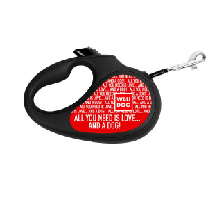 Retractable WAUDOG Design genuine leather dog leash, "Love and dogs"